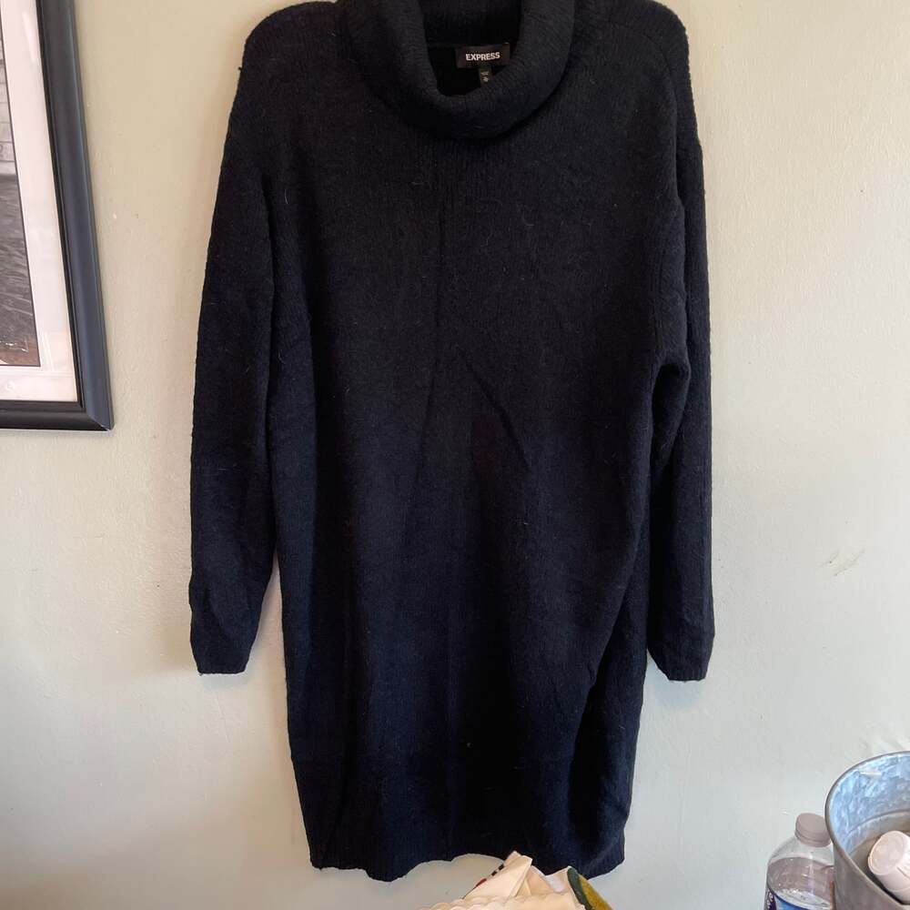 Express black Boucle Turtleneck Long‎ Sleeve Mini Sweater Dress XL Versatile NWT